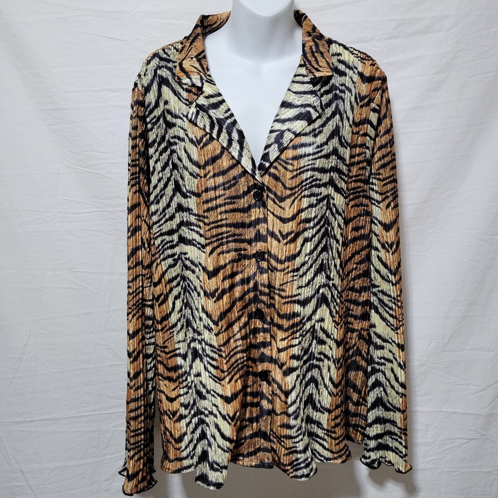 Dressed in LALA Black, Tan & Cream Zebra-Print Button Down Top
